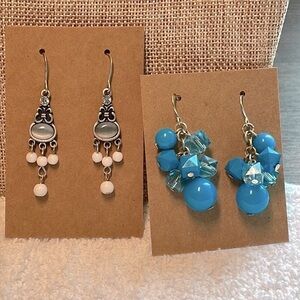 💐5/25 2 pair silver tone blue acrylic ball cluster statement earrings